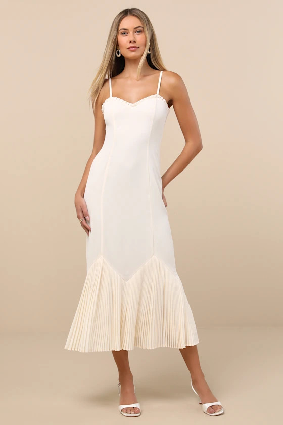 Channa Ivory Pleated Hem Midi Dress | Lulus