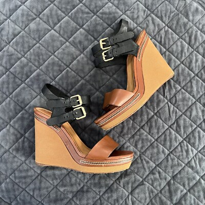 Chloe Shoes Women 10 40 Wedges Heels Sandals two tone platform Tan leather | eBay US