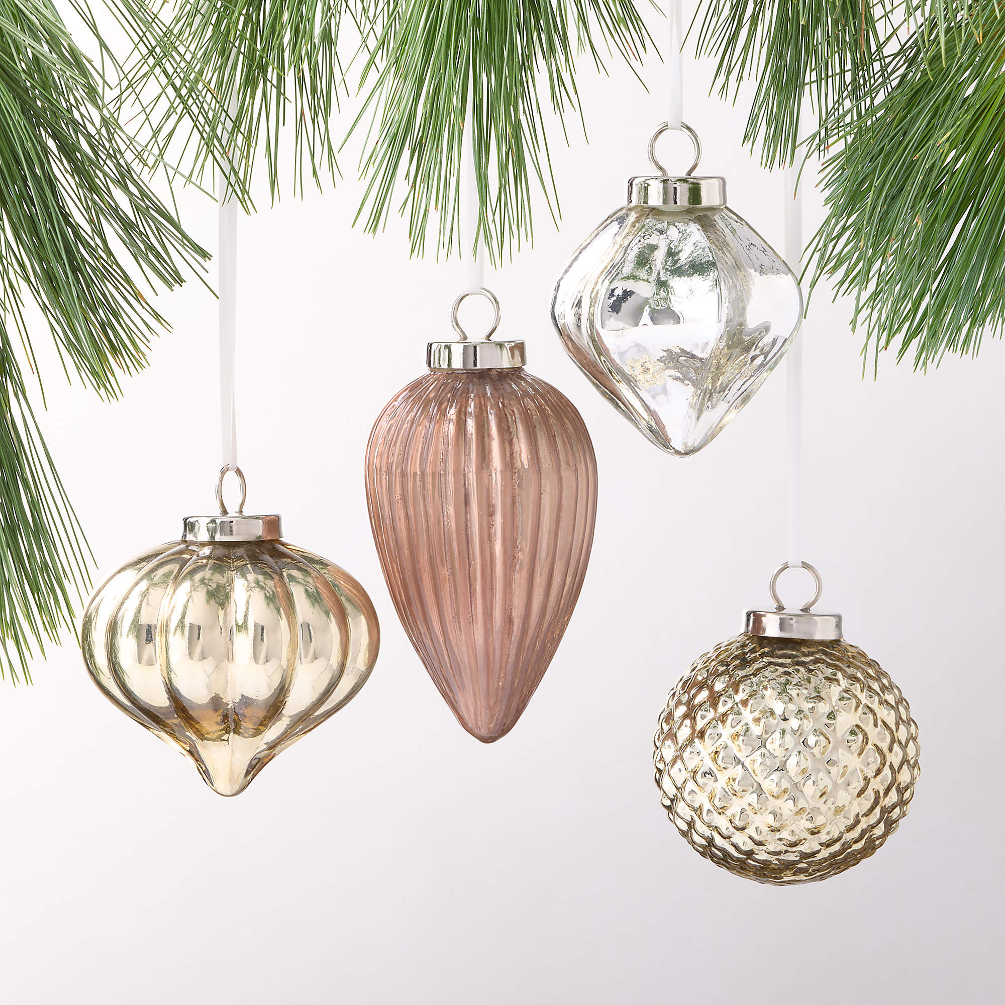 Marlowe Mixed Metallic 3" Christmas Tree Ornament Set of 4 | CB2 | CB2