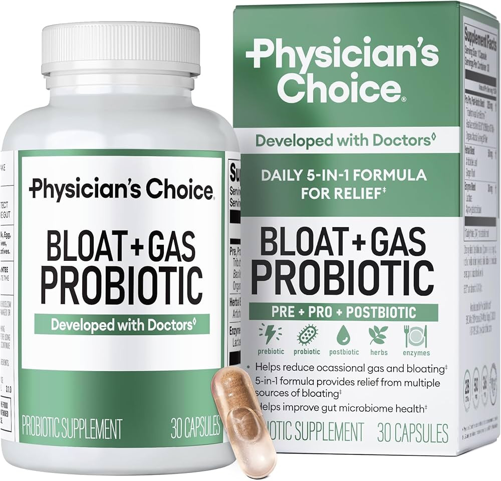 Physician's CHOICE Bloat & Gas Probiotic 5-in-1 Proactive Support + Daily Relief - Digestion & Gu... | Amazon (US)