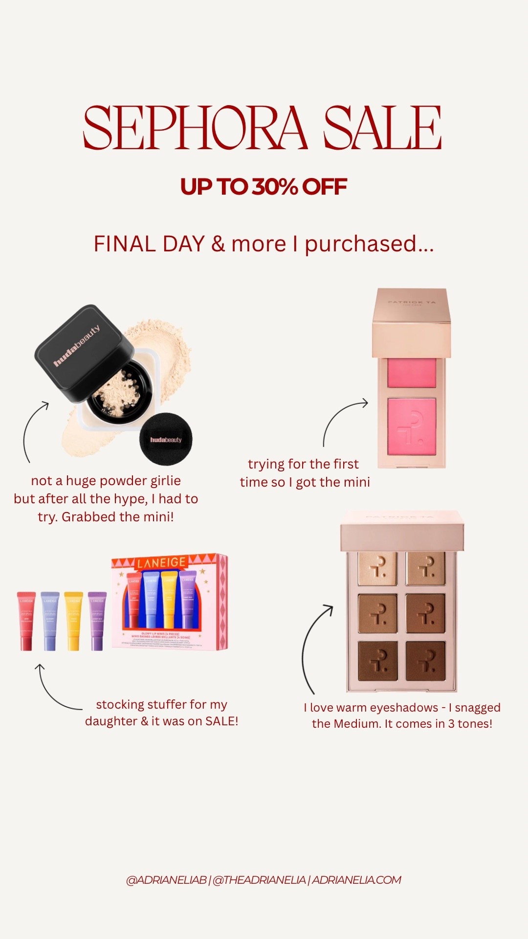 Final day for the Sephora sale! Perfect time to snag holiday gifts, stocking stuffers, items you have been wanting to try, and restocks!



#LTKHoliday #LTKCyberWeek #LTKGiftGuide