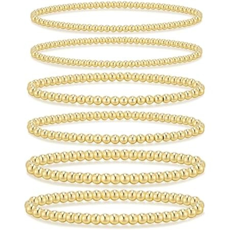 Gold Bracelets for Women Gold Bracelet Stack Gold Beaded Bracelets for Women 14K Gold Plated Stre... | Amazon (US)