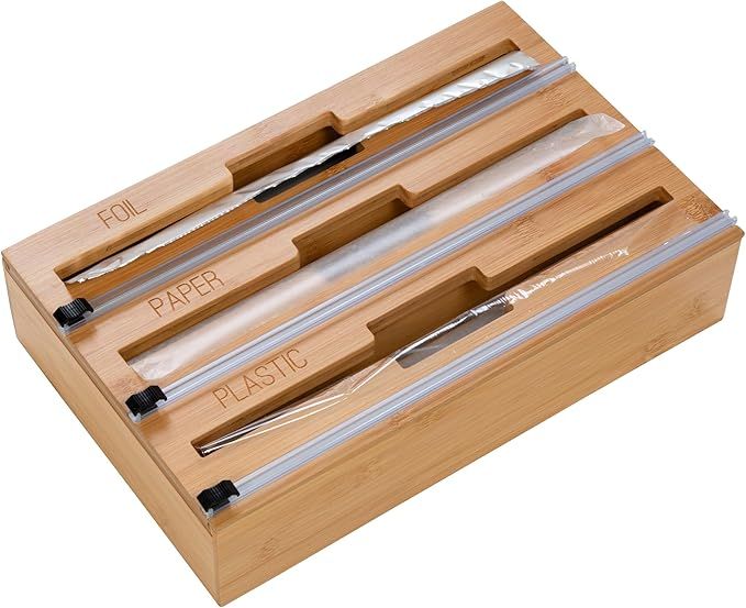 Honey Can Do 3-In-1 Bamboo Food Wrap Organizer With Safety Cutter | Plastic, Wax, Paper and Foil ... | Amazon (US)