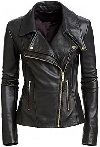 SAMS Classic Women Genuine Leather Jacket - Women's Faux Leather Moto Biker Short Coat Jacket, Black, X-Small | Amazon (US)