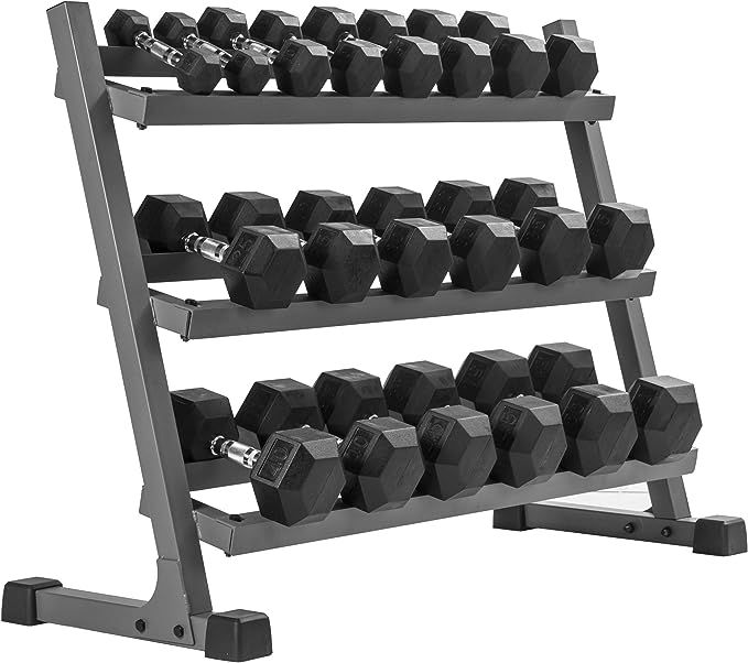 XMark 550 lb. Dumbbell Set and Heavy Duty Rack, 5 to 50 lb Set of Hex Dumbbells, Dumbbells and Du... | Amazon (US)