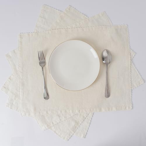 100% Pure Linen Placemats Set of 4 with Lace-14 x 19 Inch Dining Table Place Mat for Wedding, Par... | Amazon (US)