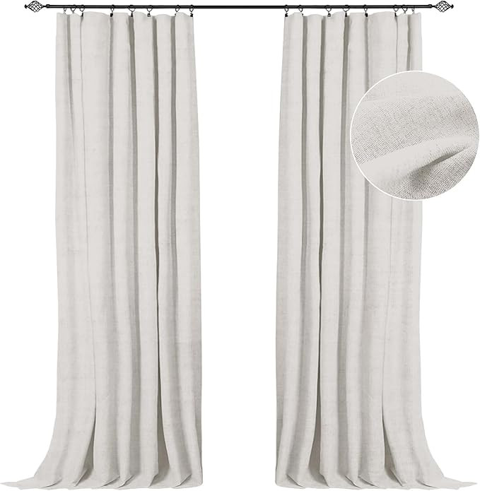 100% Blackout Shield Linen Blackout Curtains 84 Inch Long 2 Panels Set, Clip Rings/Rod Pocket Bla... | Amazon (US)
