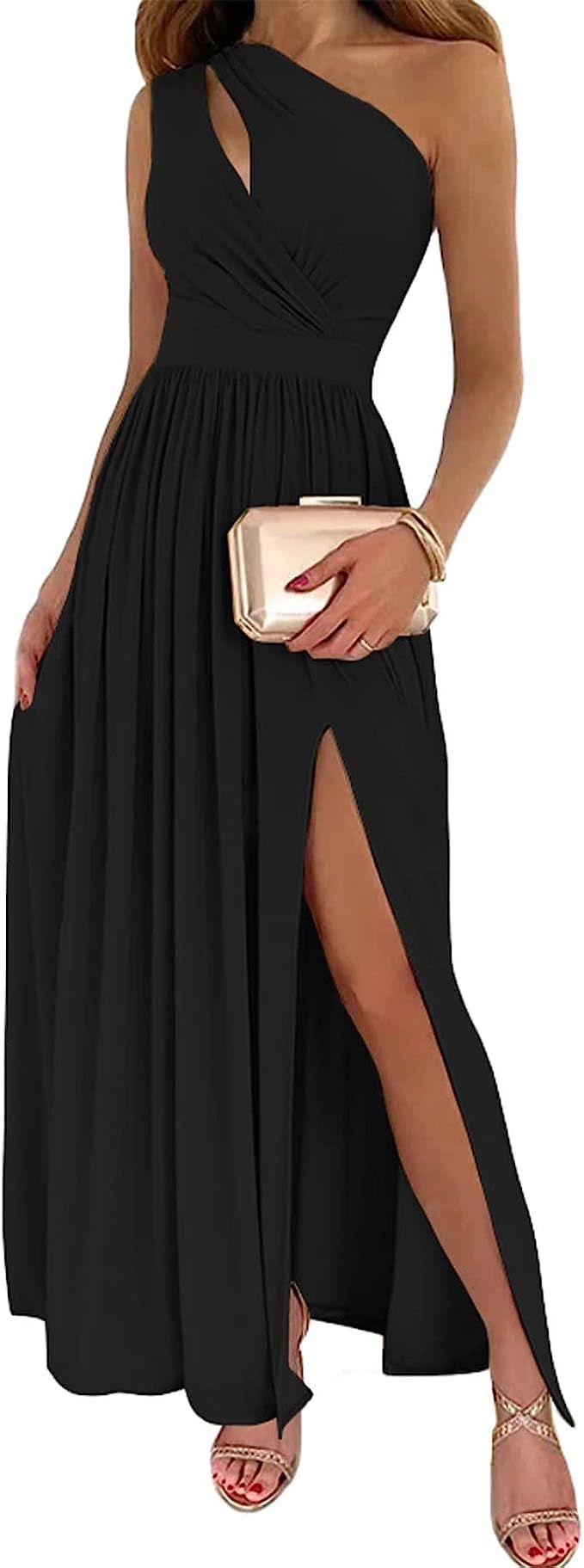 BTFBM Women One Shoulder Cutout Sleeveless Maxi Dresses Side High Split Elegant Formal Prom Bodyc... | Amazon (US)