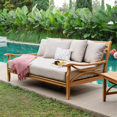 Sonoma Lane Alamo Teak Daybed with Beige Zippered Cushions - Weather-Resistant, 750 lb Capacity | Target