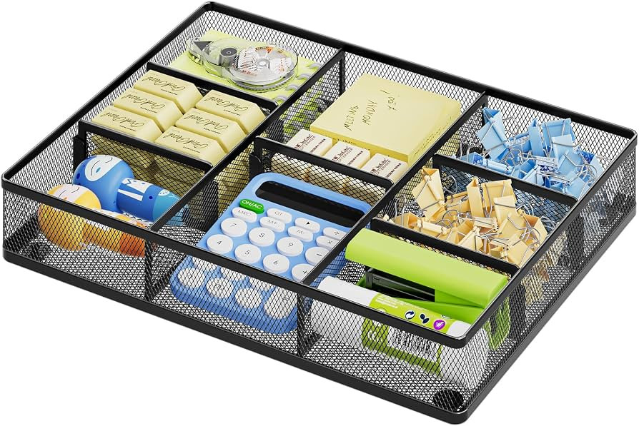 Marbrasse Desk Drawer Organizer, Metal Mesh Drawer Organizer Tray with 5 Adjustable Compartments,... | Amazon (US)