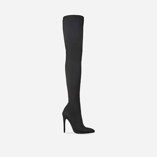 Alabama Pointed Toe Over The Knee Thigh High Long Sock Boot In Black Lycra | EGO (UK)