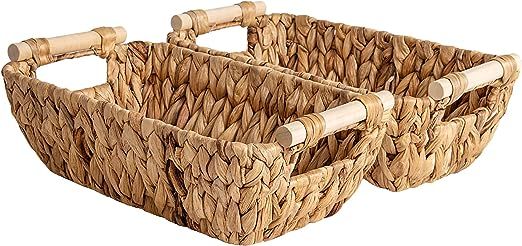 StorageWorks Hand-Woven Small Wicker Baskets, Water Hyacinth Storage Baskets with Wooden Handles,... | Amazon (US)