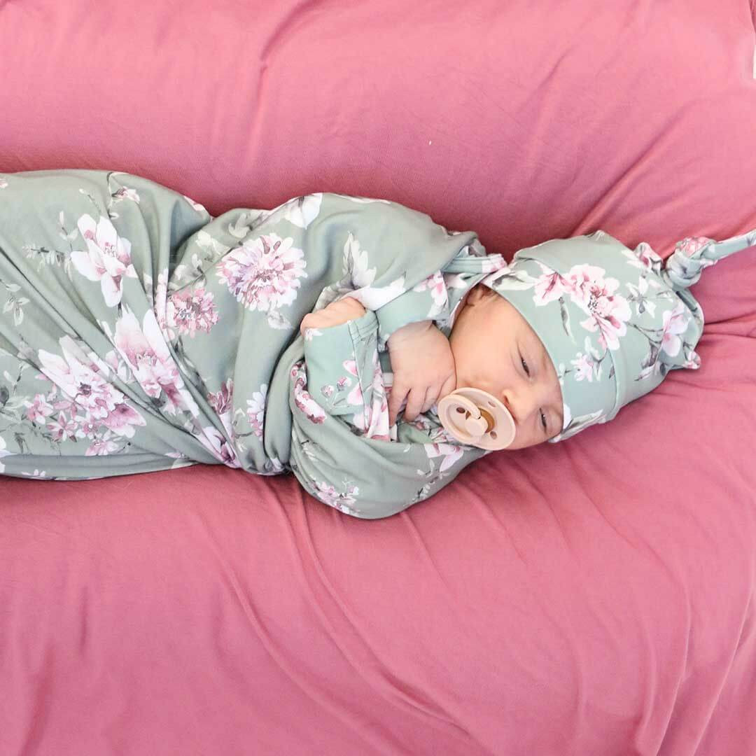 Saylor's Sage & Blush Floral Oversized Swaddle Blanket | Caden Lane