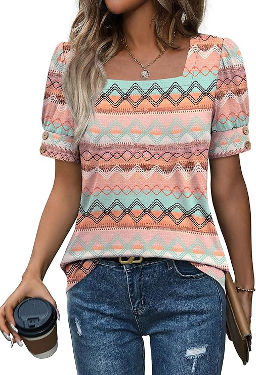 WIHOLL Womens Tops Summer Short Sleeve Shirts Square Neck Spring Outfits 2026 Fashion Clothing Bl... | Amazon (US)