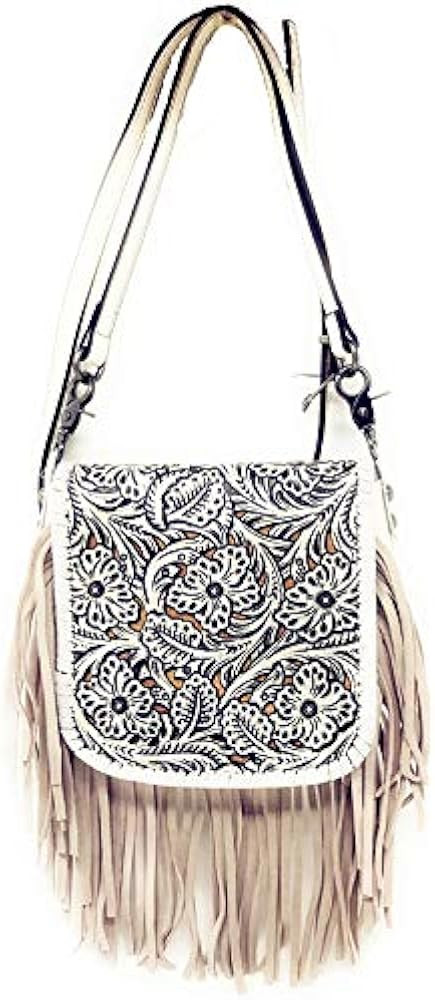 Texas West Western Genuine Leather Cowgirl Crossbody Messenger Fringe Laser Cut Purse Bag in 5 co... | Amazon (US)