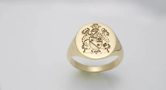 Gold Family Crest Signet Ring, Family Rings, Gold Signet Ring, Coat of Arms Ring, Family Crest Ri... | Etsy (US)