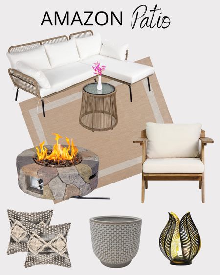 Patio furniture, patio sofa, accent chair, fire pit, side table, planter, accent pillows, lantern, area rug, outdoor furniture 

#LTKSeasonal #LTKstyletip #LTKhome