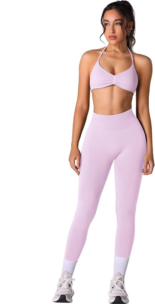 ABOCIW Workout Sets for Women 2 Piece Seamless Halter Sports Bra Scrunch Butt High Waist Leggings... | Amazon (US)