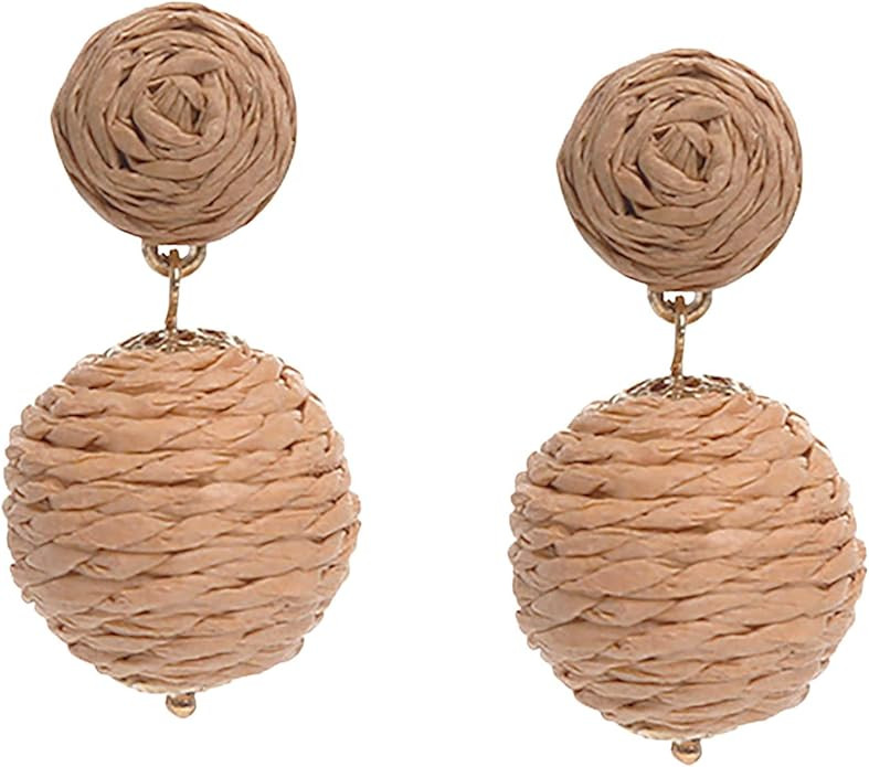 Statement Raffia Earrings for Women Ball Geometric Lantern Ratten Drop Earrings Palm Bohemian Dan... | Amazon (US)