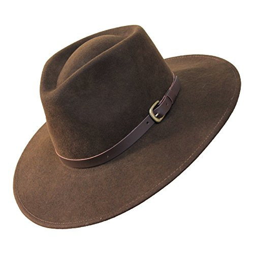 Borges & Scott Premium Lewis - Wide Brim Fedora Hat - 100% Wool Felt - Water Resistant - Leather Band - Dark Brown - 62cm (XL) | Amazon (UK)