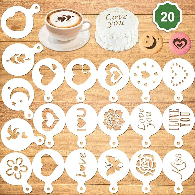 Konsait 20Pack Valentine's Day Cake Stencil Templates Decoration, Reusable Valentine Day Cake Coo... | Amazon (US)