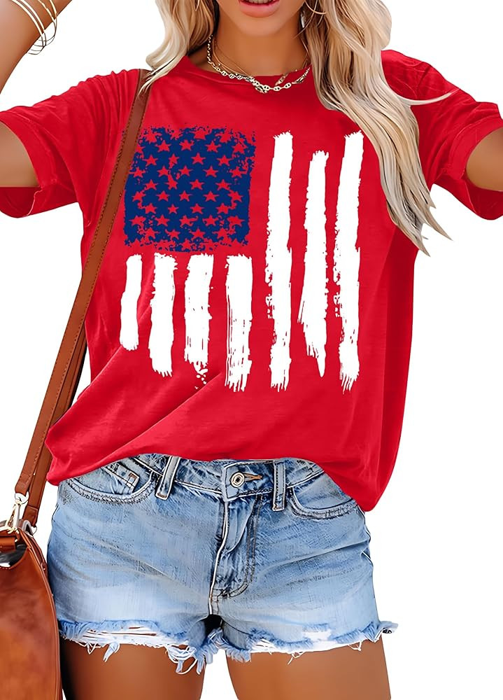 Patriotic Shirts for Women American Flag Shirt 4th of July Tshirt Graphic Tees Casual Short Sleev... | Amazon (US)
