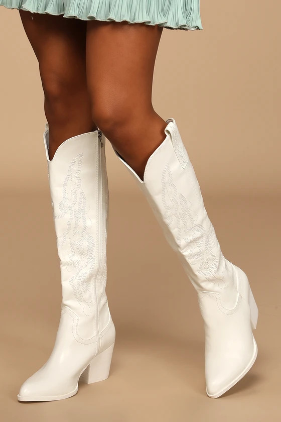 Oril White Pointed-Toe Knee-High Boots | Lulus (US)