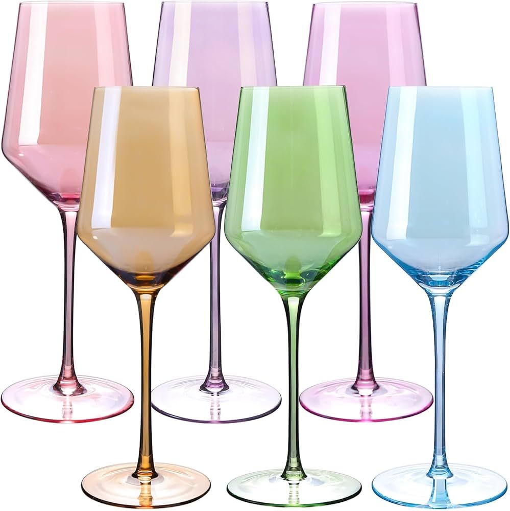 Physkoa Colored Wine Glasses Set 6, 15oz Stemmed Multi-Color Wine Glass-Perfect Colored Steamware... | Amazon (US)