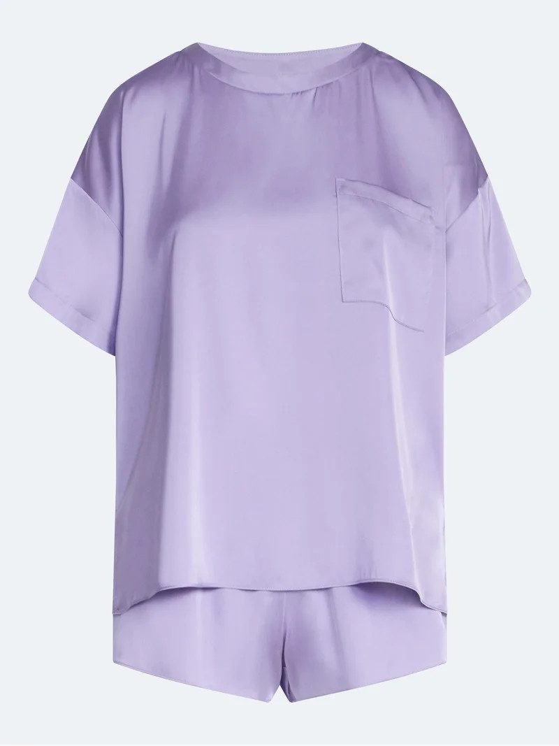 Joyspun Women\u2019s Short Sleeve Stretch Satin Top and Shorts Pajama Set, 2-Piece, Sizes XS-3X | Walmart (US)