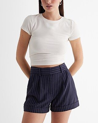 Stylist High Waisted Pinstripe Pleated Shorts | Express