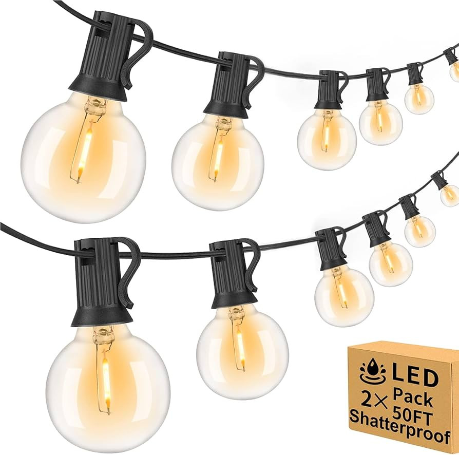 100ft Outdoor String Lights Waterproof/Connectable/Dimmable with 52 LED Shatterproof Bulbs,2-Pack... | Amazon (US)