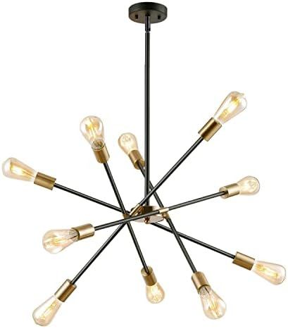 Sputnik Ceiling Light 10-Lights, Black and Gold Light Fixture, Modern Mid Century Sputnik Chandelier | Amazon (US)