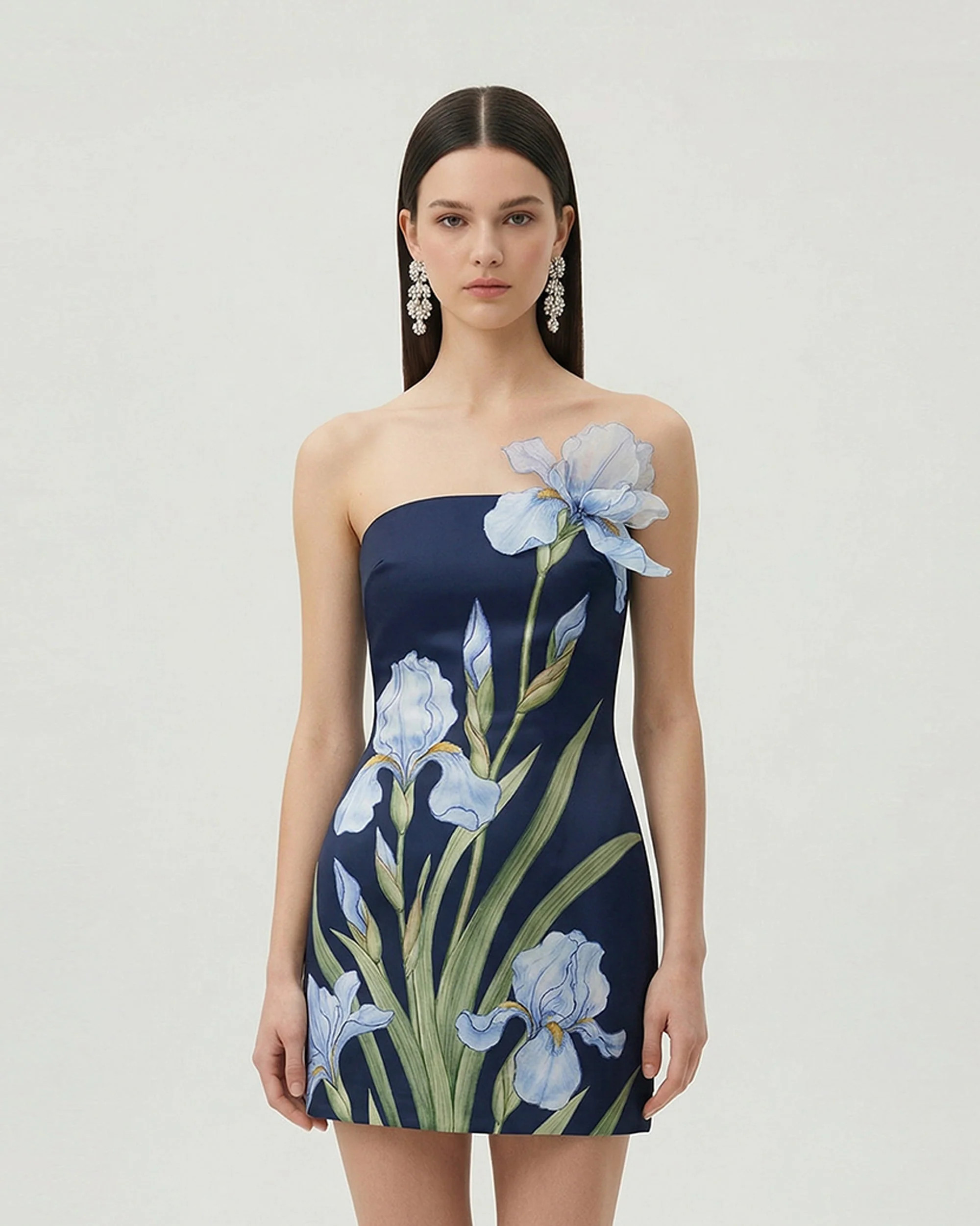 Floral Printed Mini Dress - Navy blue | JW PEI US