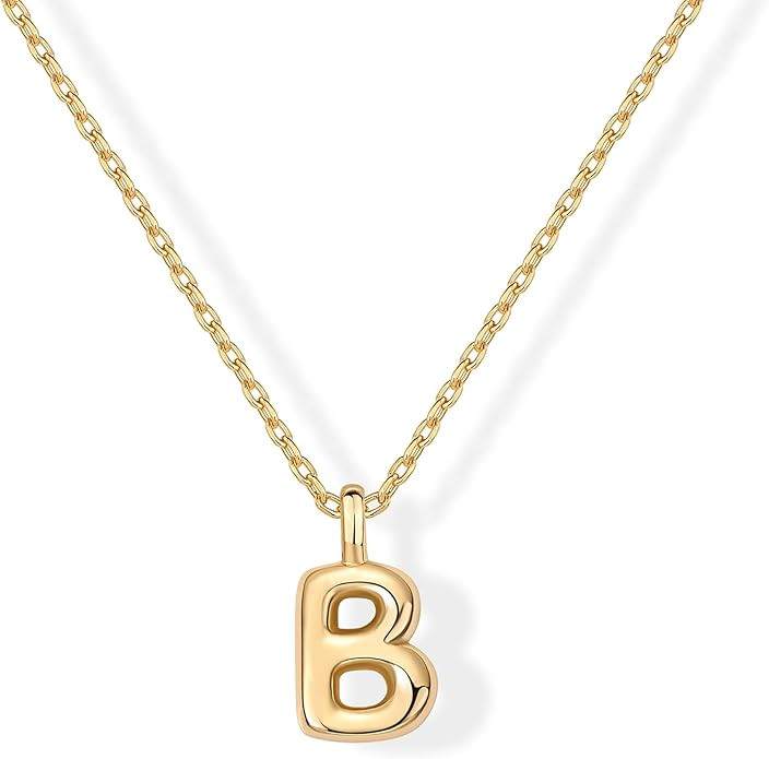 PAVOI 14K Gold Plated Dainty Chunky Bubble Initial Letter Pendant Necklace for Women | Alphabet L... | Amazon (US)