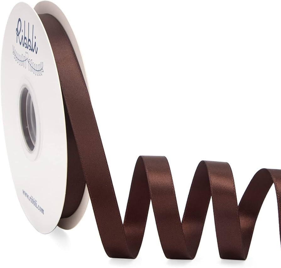 Ribbli Coffee Brown Satin Ribbon Double Faced Satin 1/2 inch x Continuous 50 Yards-Brown Ribbon f... | Amazon (US)