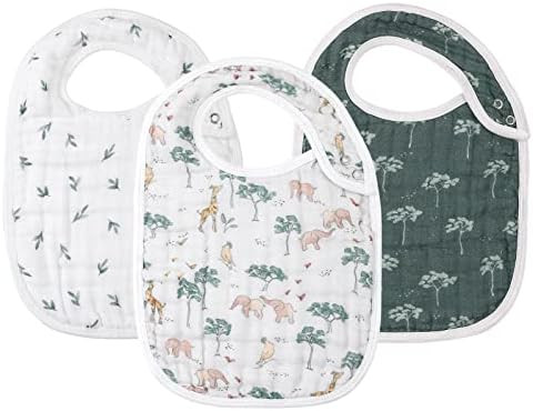 Harmonybebe Snap Muslin Bibs for Girls, 3-Pack Baby Bibs for Infants, Newborns and Toddlers, 100% Co | Amazon (US)