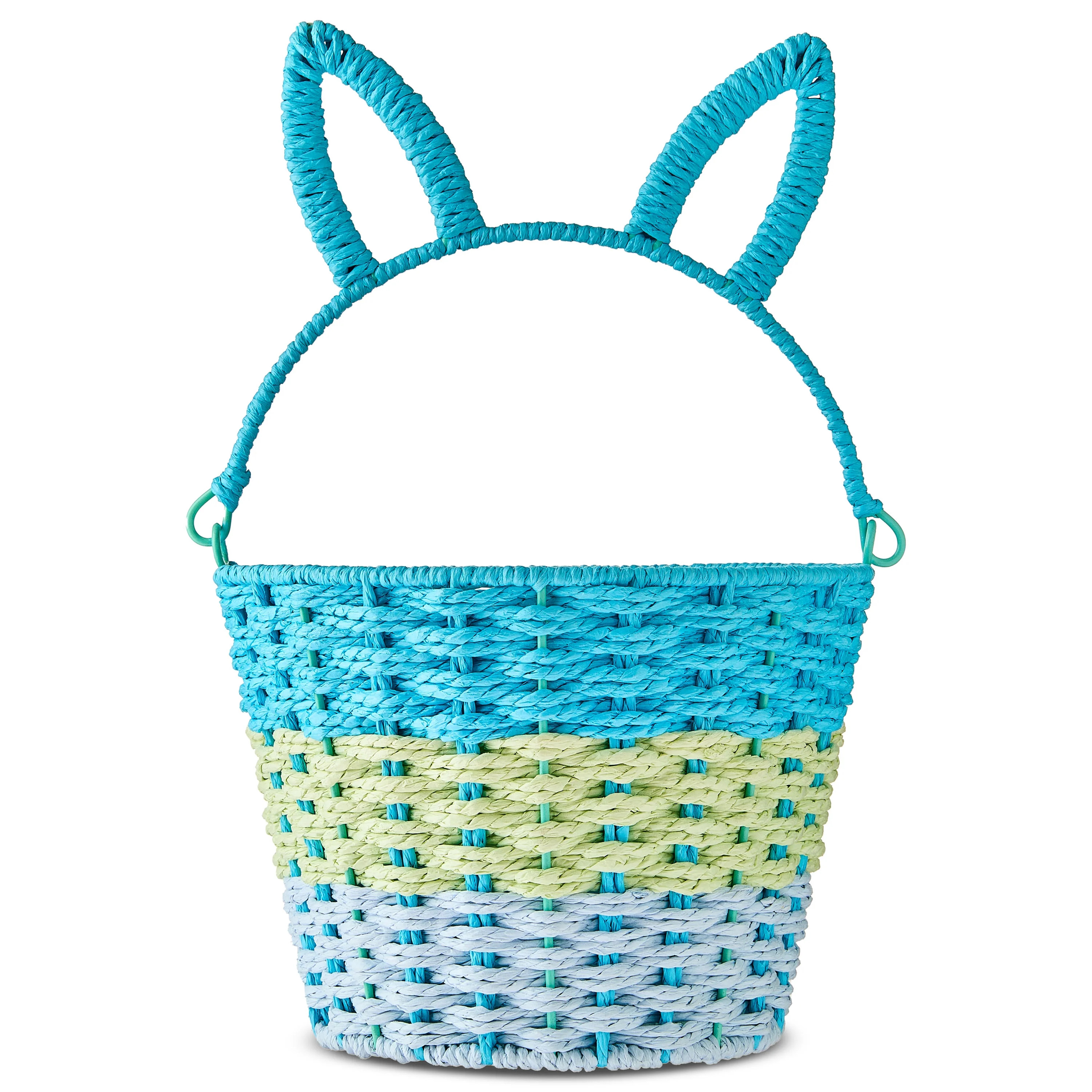 Round Bunny Ear Handle Paper Basket, Blue and Green, 9" x 6.5", Easter by Way To Celebrate | Walmart (US)