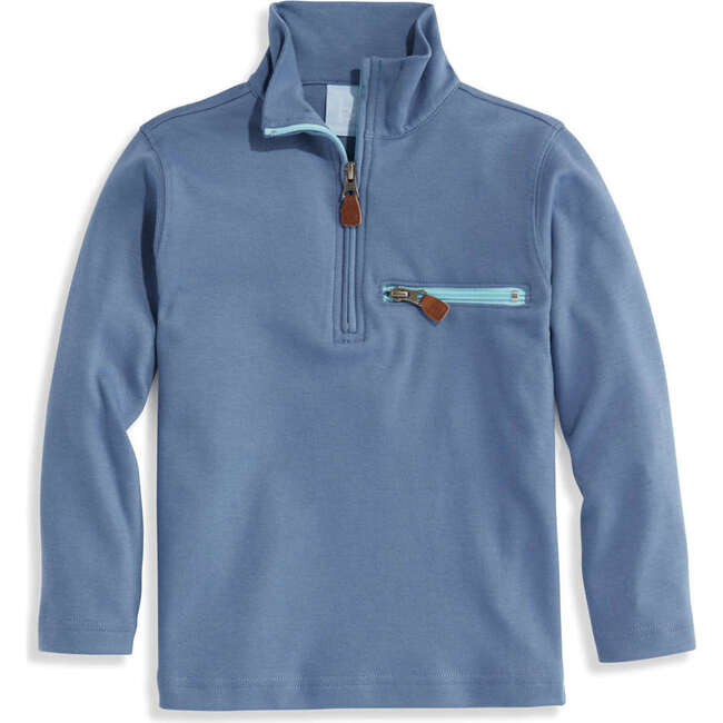Pima Half Zip with Pocket, Steel Blue with Blue | Maisonette