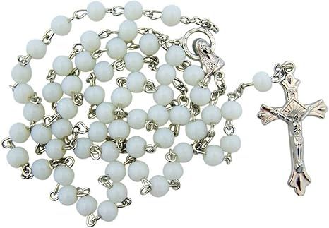 1 X White Glass Beads Rosary, 6mm Beads, Great for Women or Girls. Perfect for First Communion, R... | Amazon (US)