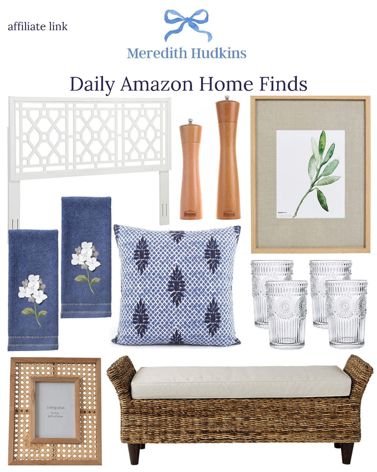 Amazon him daily finds Upholstered rattan bench cane picture frame drinking glasses throw pillow hyd | Amazon (US)