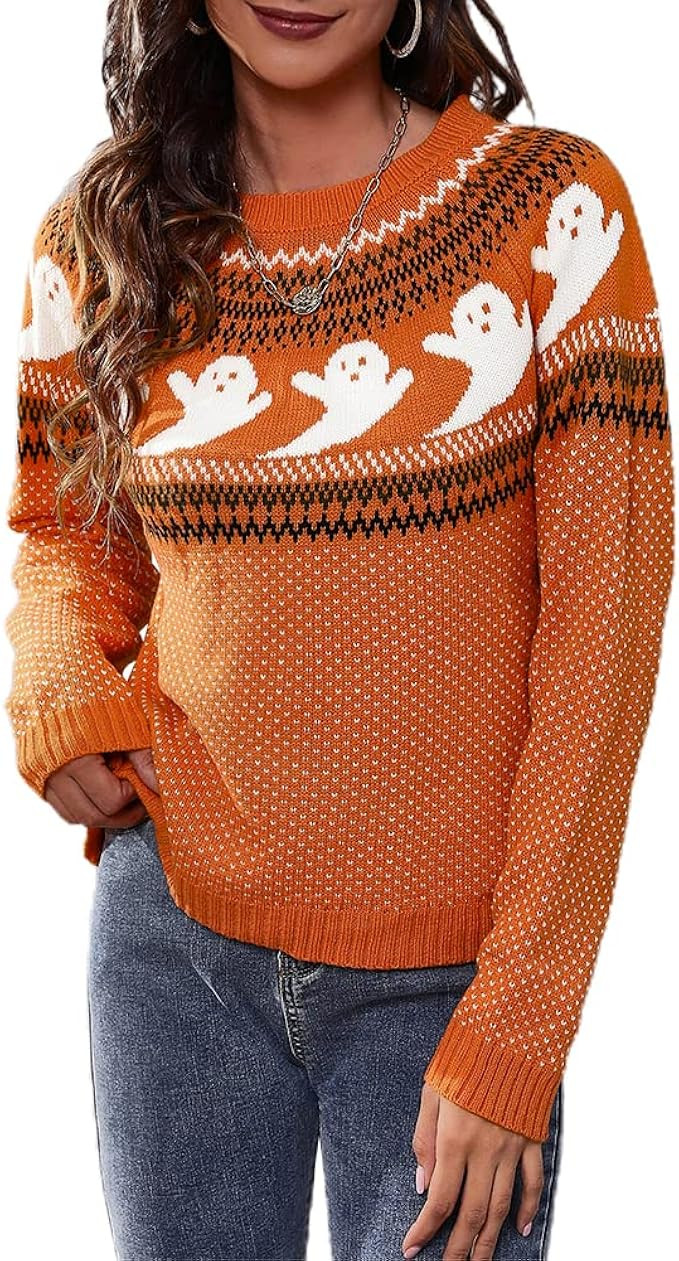 Women’s Casual Leopard Print Knitted Pullover Sweaters Long Sleeve Crew Neck Jumper Tops | Amazon (US)