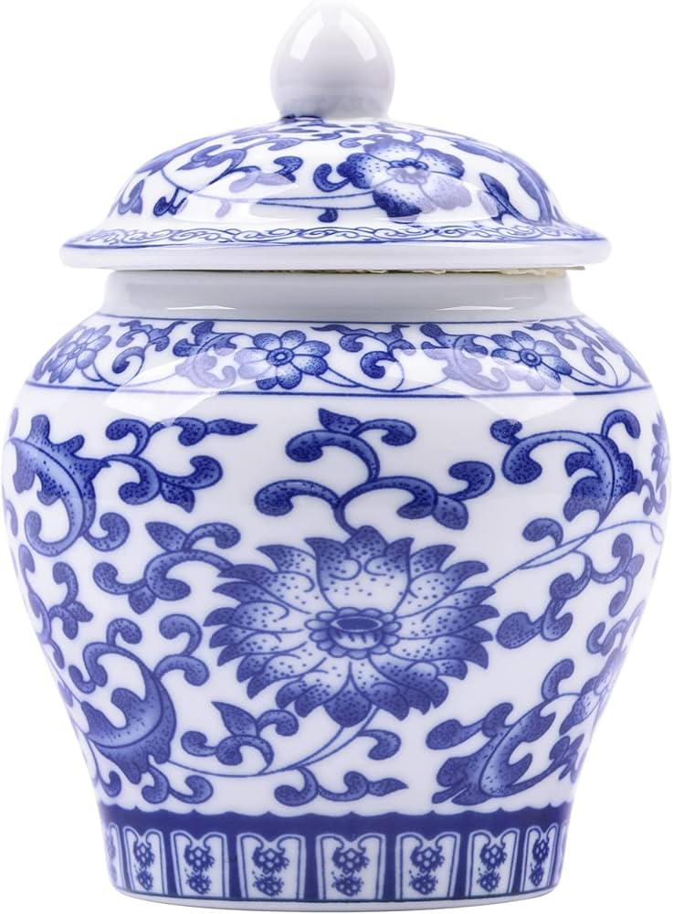 Chinoiserie Blue and White Porcelain Mini Ceramic Ginger Jars with Lid Ancient Chinese,Oriental S... | Amazon (US)