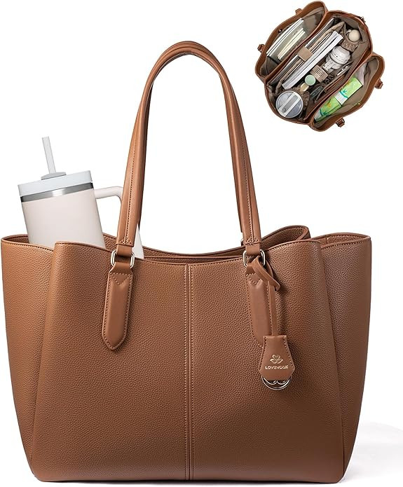 LOVEVOOK Laptop Tote Bag for Women 15.6 In Work Bags with Triple Compartments Large Faux Leather ... | Amazon (US)