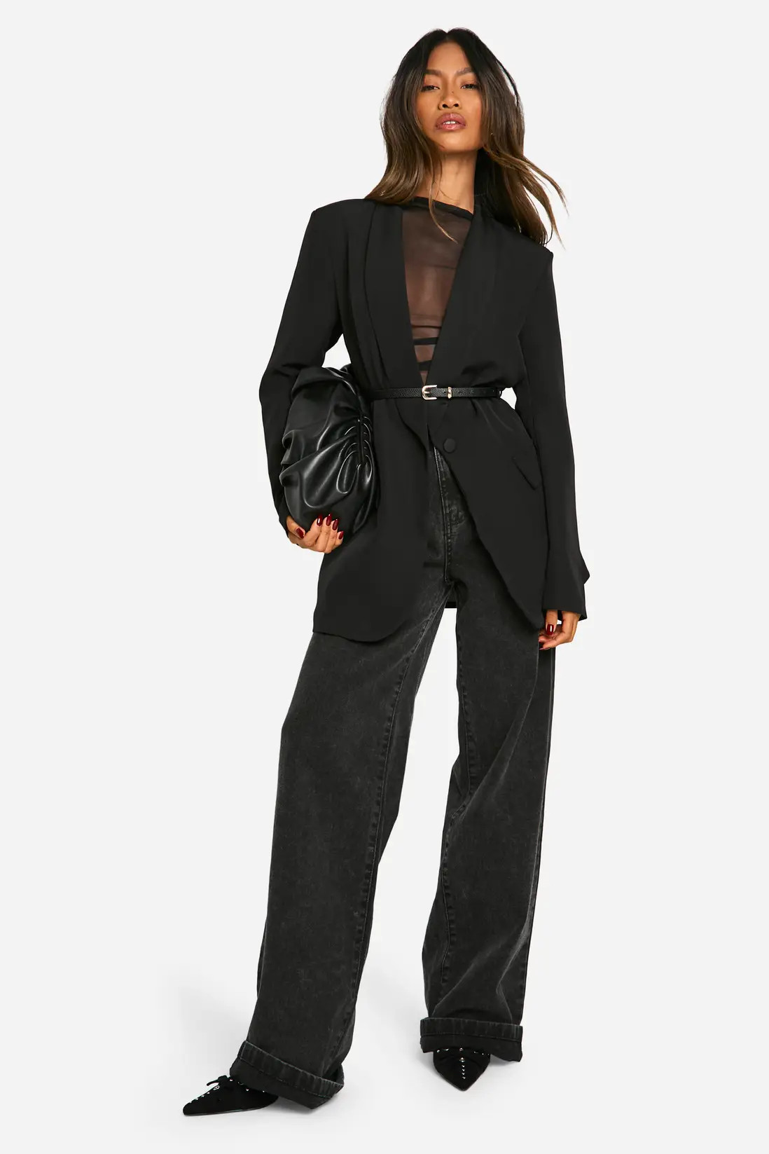 Black Shoulder Pad Plunge Oversized Blazer | Boohoo | Boohoo.com (UK & IE)