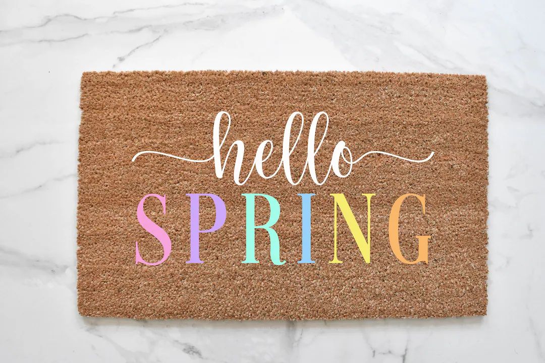 Hello Spring Doormat, Spring Porch Decor, Cute Doormat, Spring Decor, Welcome Mat, Outdoor Rug, E... | Etsy (US)