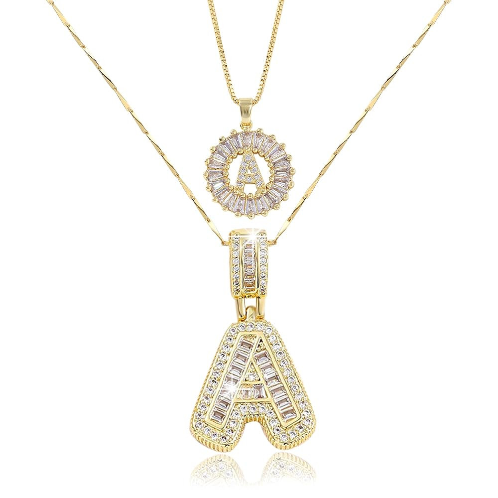 2 Pack Initial Letter Pendant Necklaces for Women, 14k Gold Plated Bling Dainty Necklaces Trendy ... | Amazon (US)