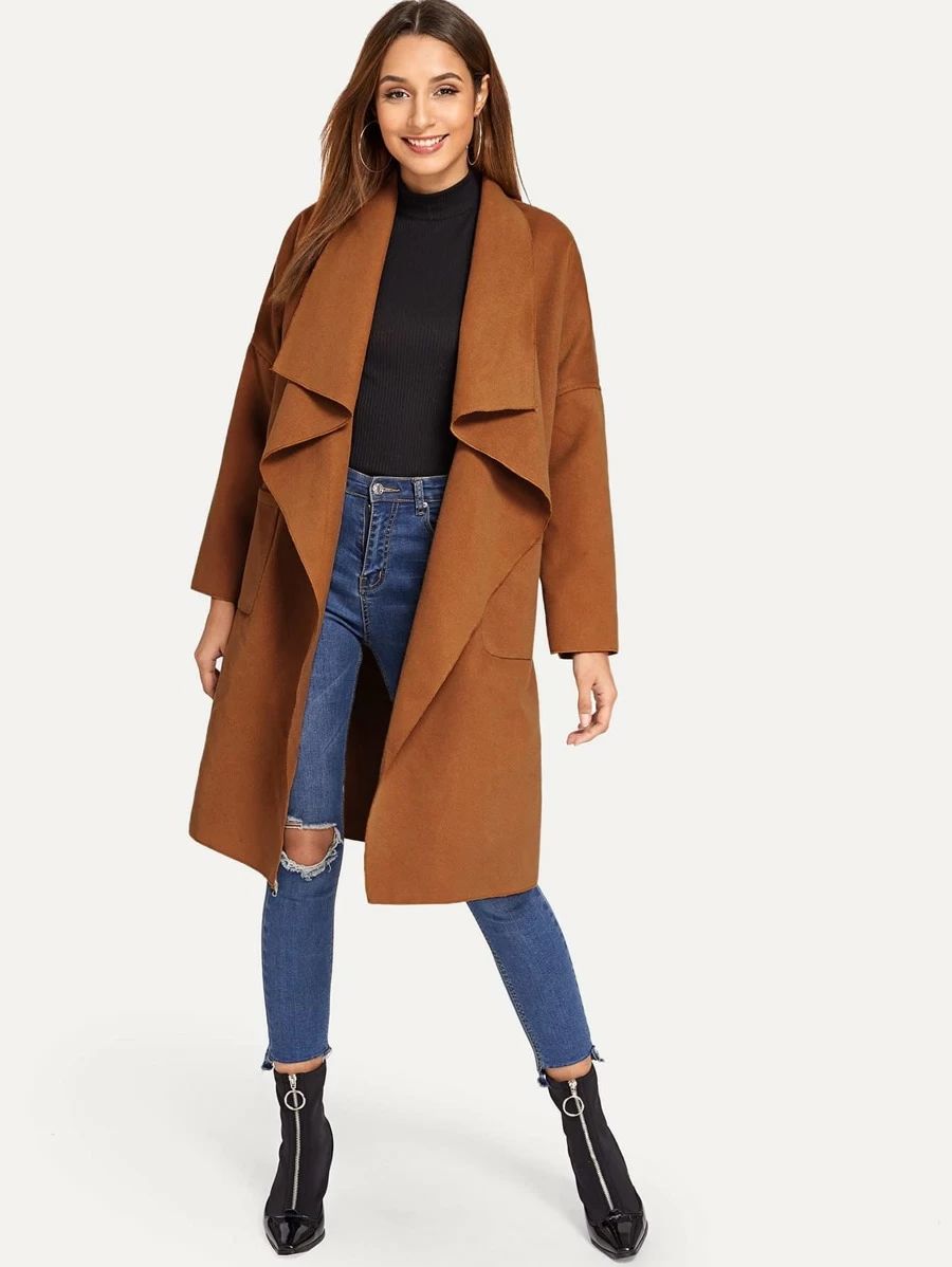 SHEIN Pocket Front Waterfall Coat | SHEIN