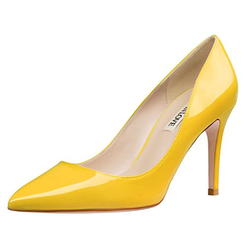 JOY IN LOVE Women's Pumps 3.5" Pointed Toe High Heels, Yellow Patent, 10 | Amazon (US)