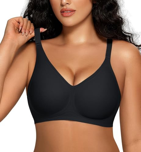 OEAK Women Comfortable Push Up Bras Wireless Seamless Full Coverage Bralette Buttery Soft Everyday Tshirt Bra Convertible Bra Black 2XL | Amazon (US)
