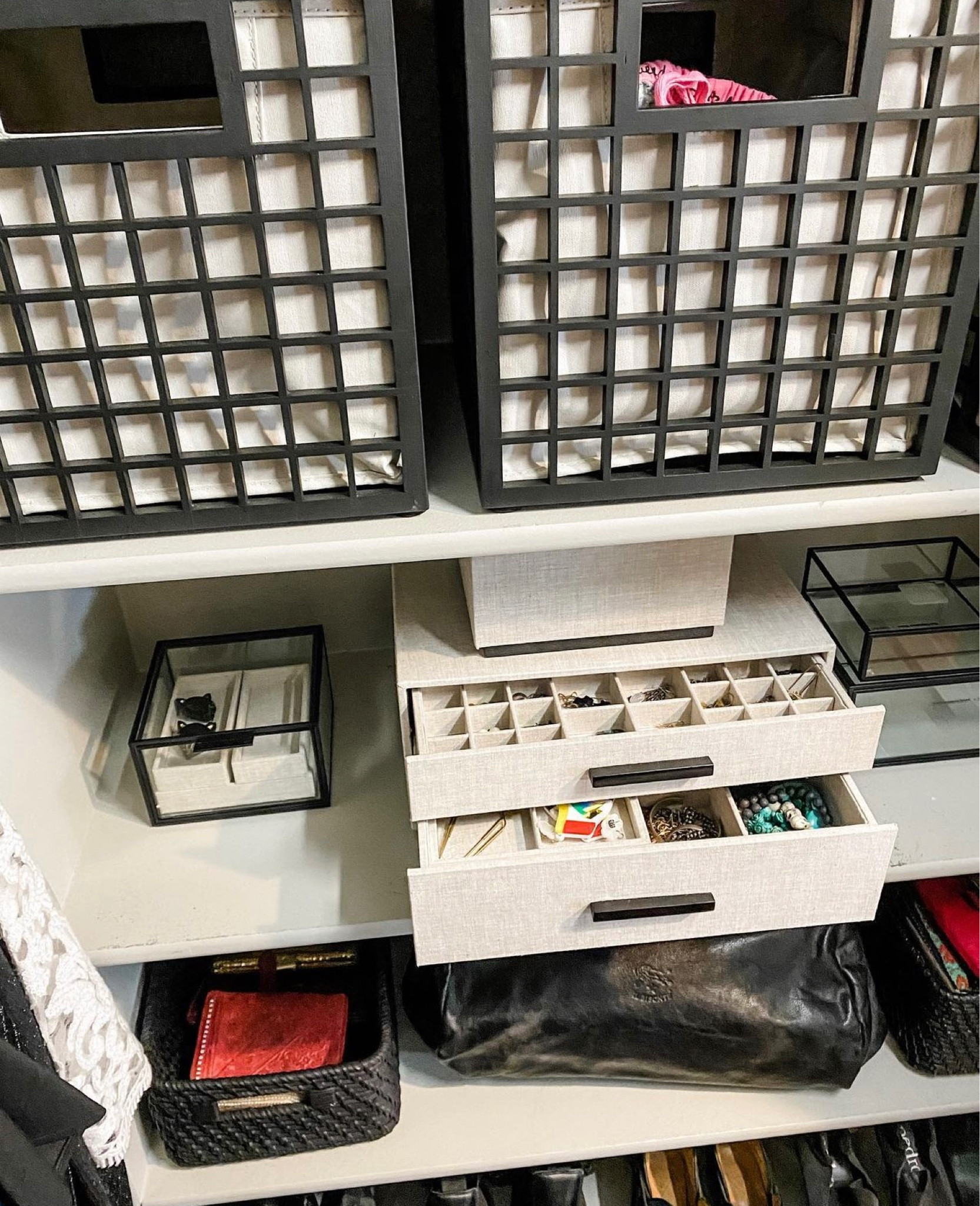 Can’t get enough of this primary closet jewelry setup! 

Matte black meets glass meets linen. 

Stackable means you’re maximizing your vertical space. Drawers make it easy and accessible to see everything you have at a quick glance. 

At AKL we create a feeling of home through organization, function, and beauty. 

Now booking for November / December!

#LTKhome